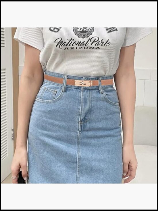 Women\'s Adjustable Thin Skinny Belt with Alloy Turn Lock main image 6